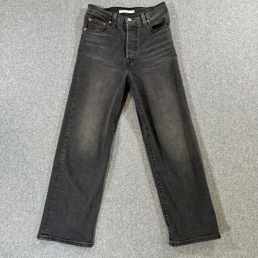 Levis Ribcage Straight Ankle Jeans Womens 26 Black‎ High Rise Denim Pants 72693